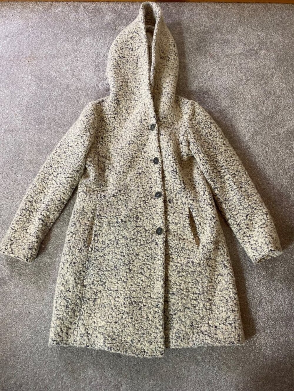 Cole Haan Hooded Wool Blend Coat Speckled Textured Button Front Size 6